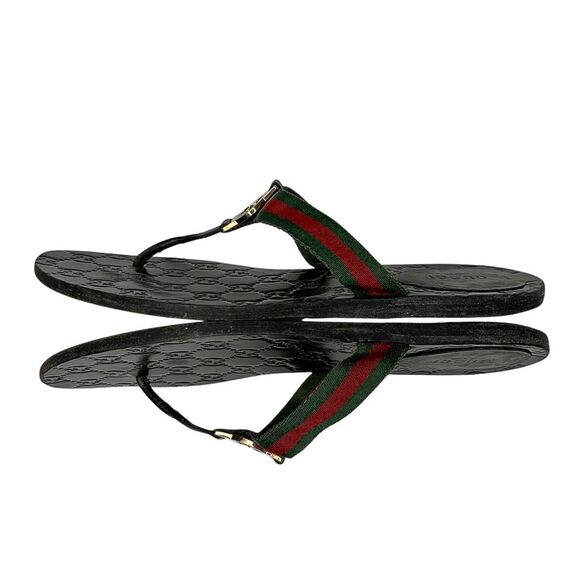 Gucci GG Web Stripe Thong Sandals EU 38.5 US 8.5 Black Flip Flop Slide Flat Heel - Picture 6 of 10